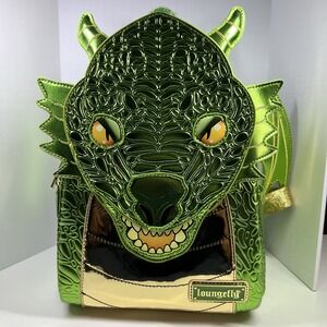 Loungefly Green Dragon Backpack Metallic Embossed Scales‎ Horns Wings Fantasy